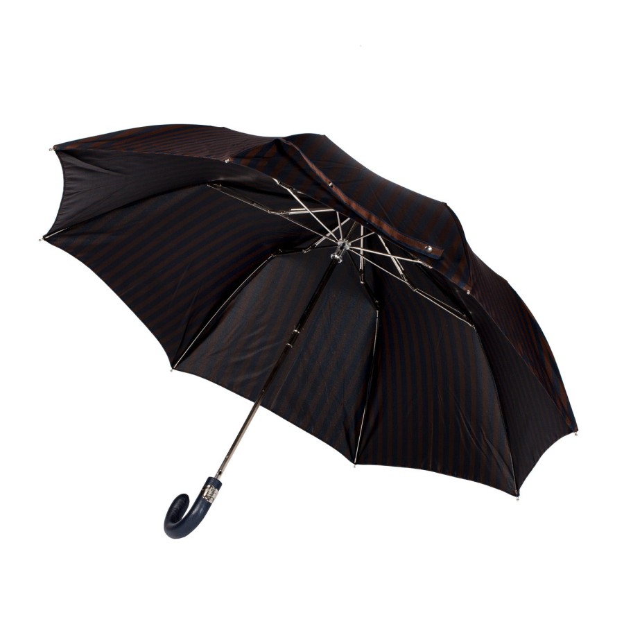 Umbrellas | Maglia Striped Telescopic Umbrella "Regimental" With Leather Handle