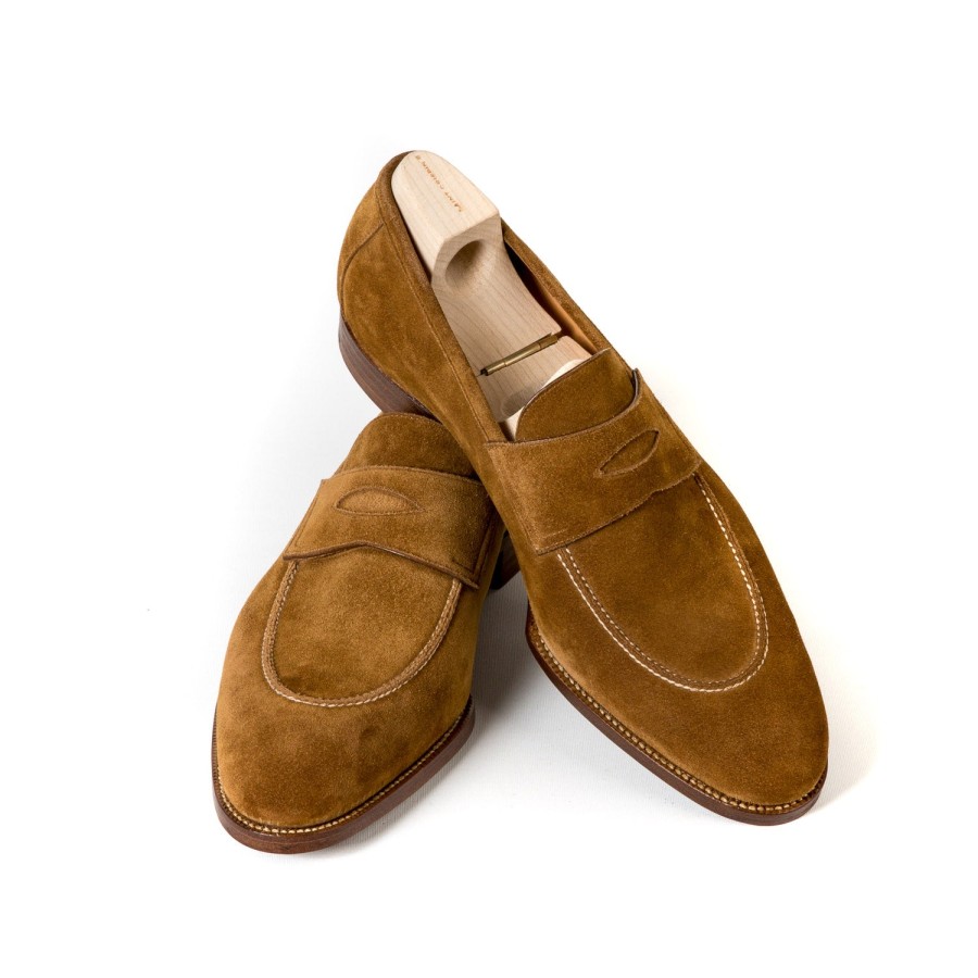 Mto | Saint Crispin's Pennyloafer "Dress" Made Of Light Brown Suede Leather