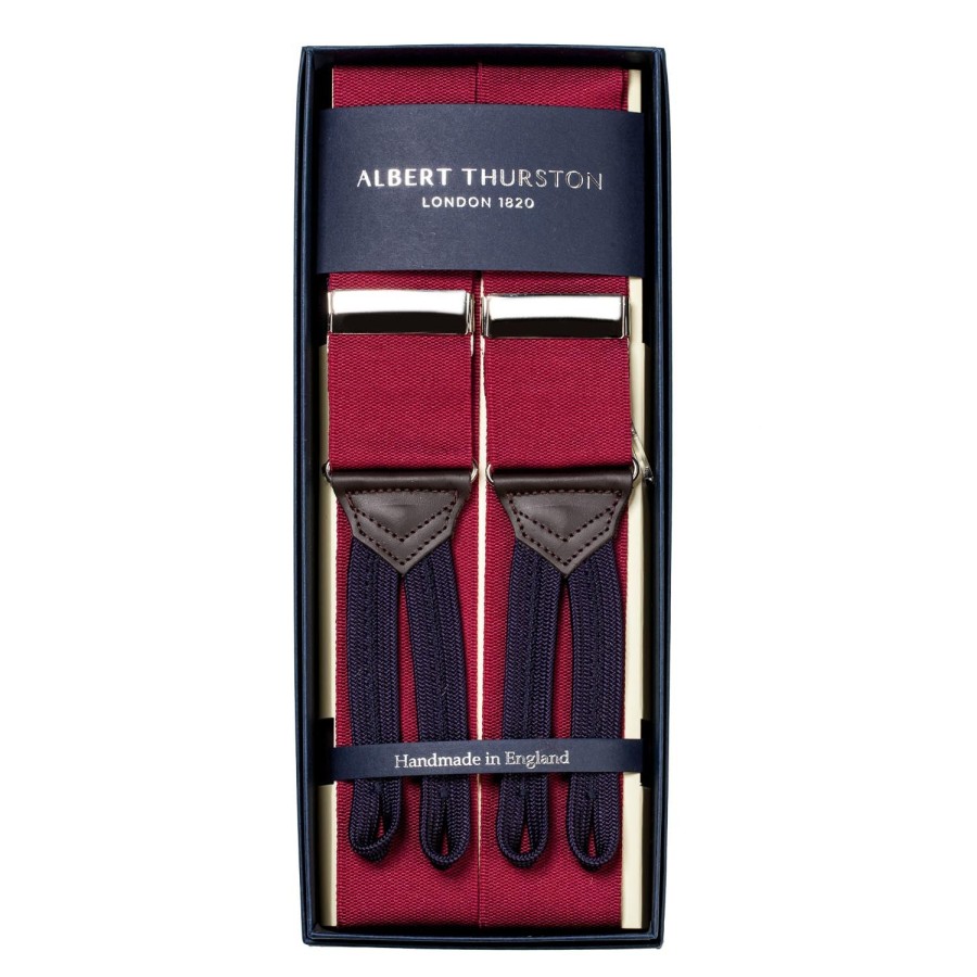 Braces | Albert Thurston Dark Red Suspenders "Rigid Plain" To Button