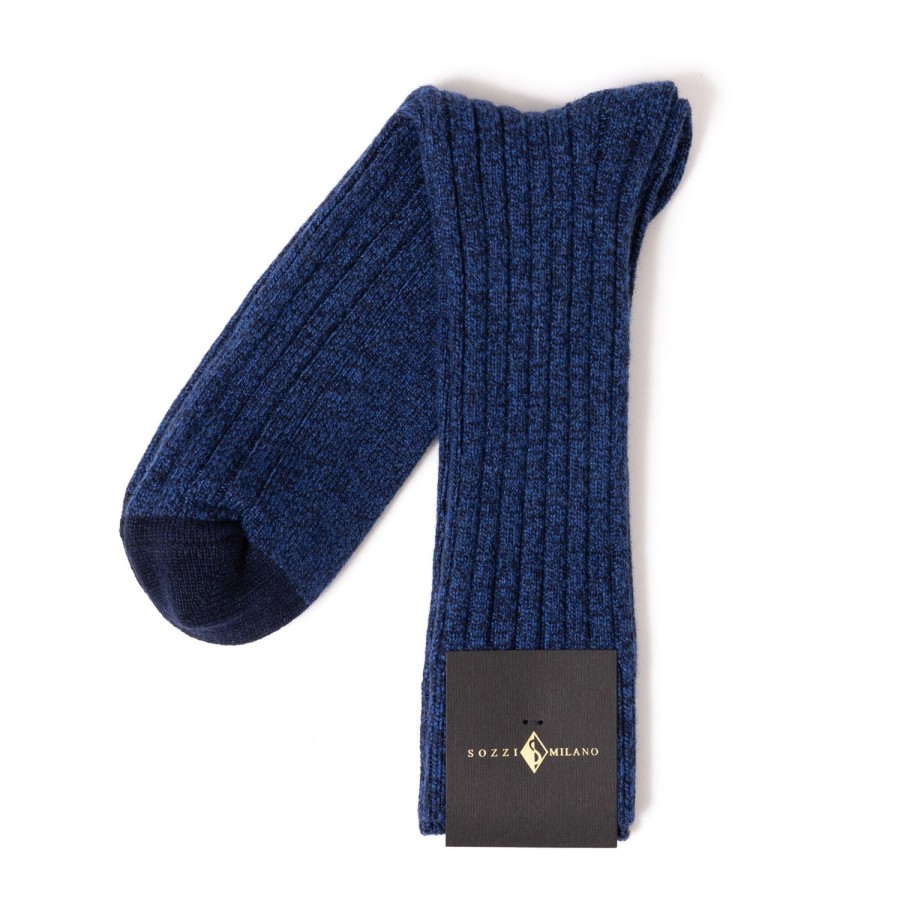 Stockings | Sozzi Ink Blue Melange Stocking "Sporting" Made Of A Cashmere Mix