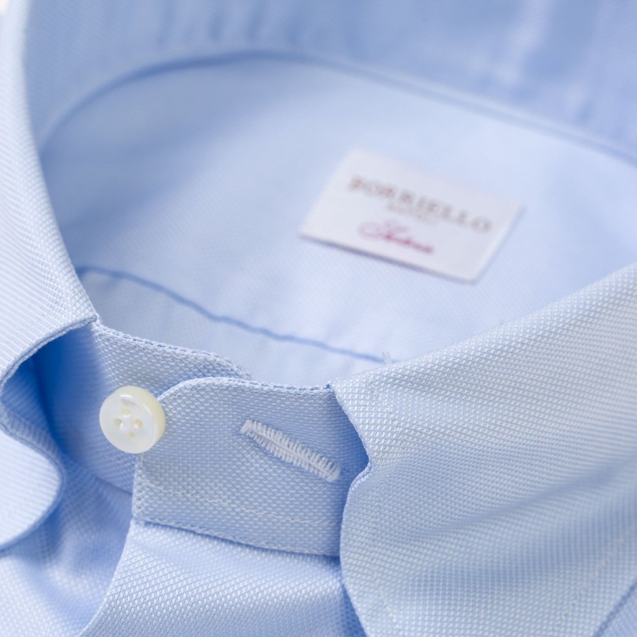 Shirts | Borriello Light Blue Shirt "Royal Oxford" With Button-Down Collar And Barrel Cuf