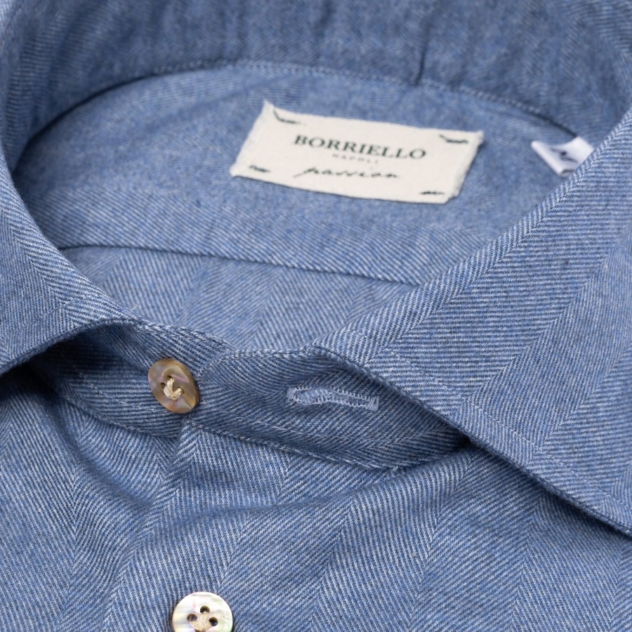 Casual Shirts | Borriello Denim Blue Sports Shirt "Cash-Bone" Made Of Fine Luxury-Flannel - Line