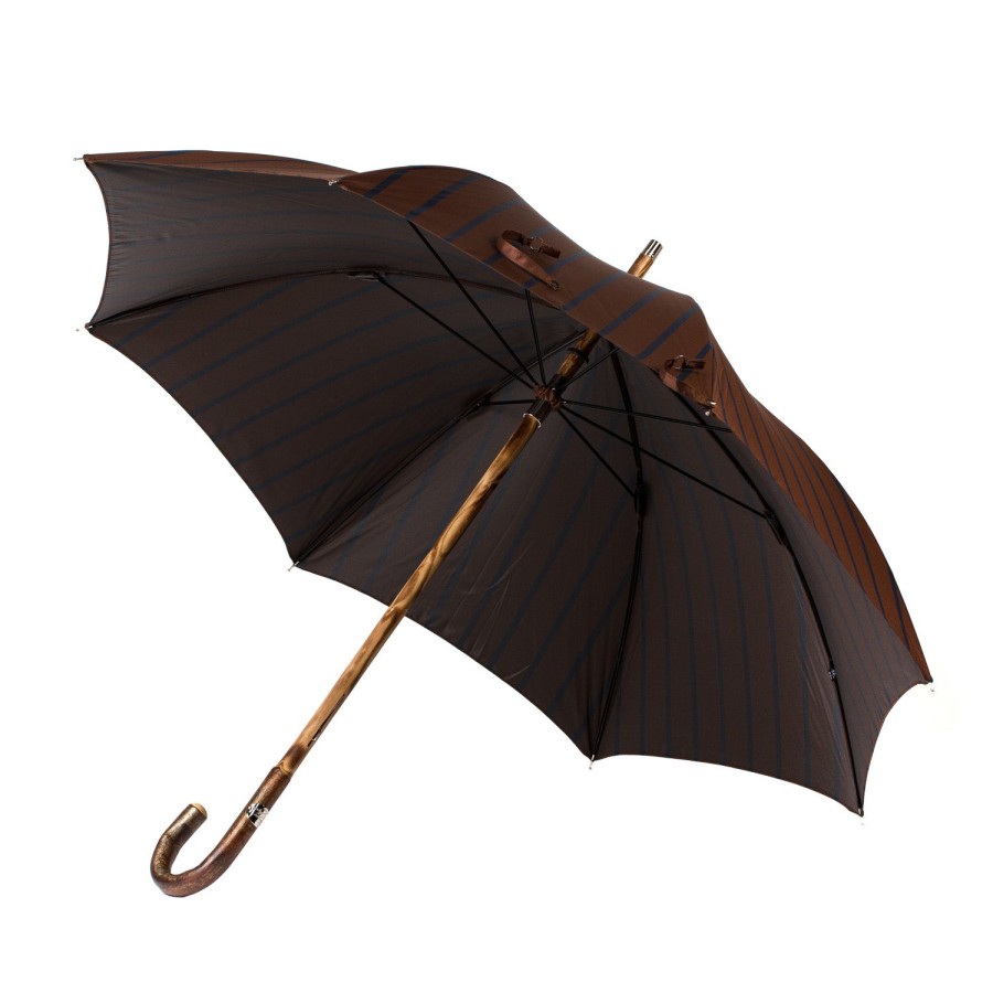 Umbrellas | Maglia Dark Brown Striped Stick Umbrella With Handle Made Of Walnut Wood