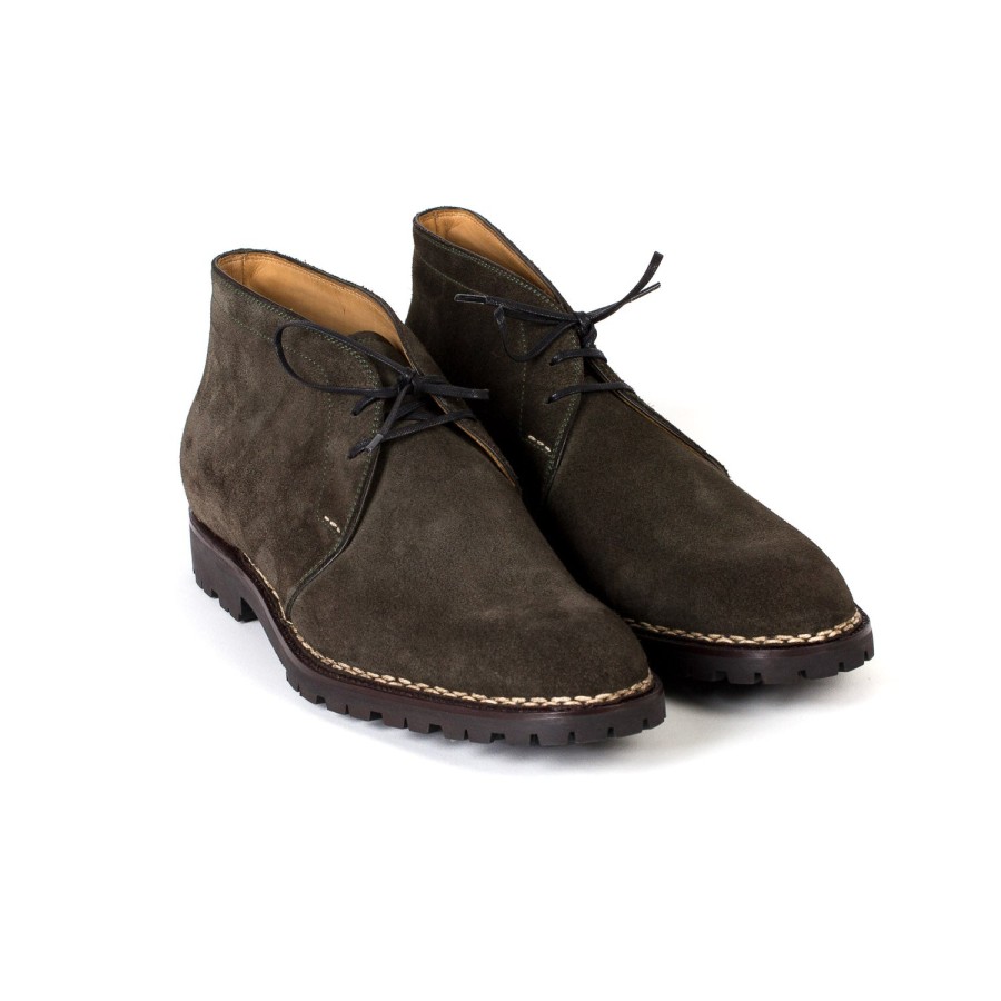 Mto | Saint Crispin's Boat Tea "Chukka Vibram-Norvegese" From Dark Green Rough Leather - Pur