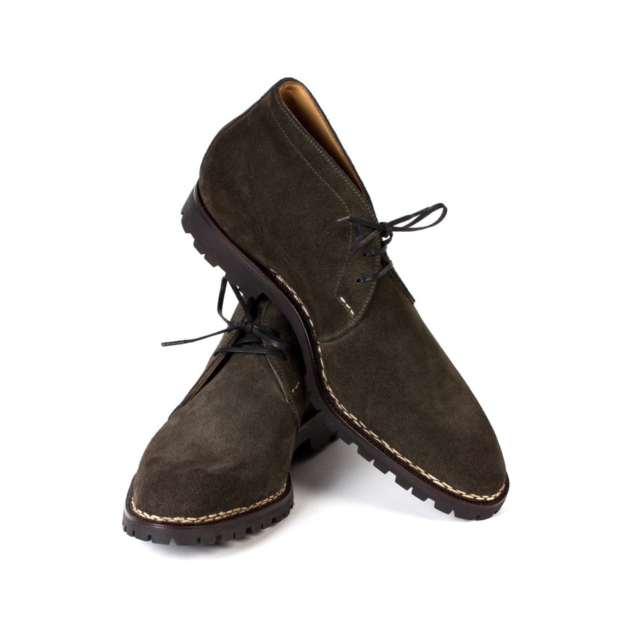 Mto | Saint Crispin's Boat Tea "Chukka Vibram-Norvegese" From Dark Green Rough Leather - Pur