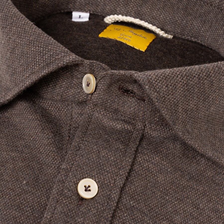 Polo Shirts Long Sleeve | G. Inglese Nougat Brown Polo Shirt "Jfk" Made Of Cotton And Cashmere - Purely Han