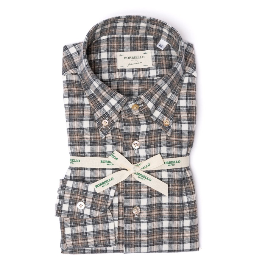 Casual Shirts | Borriello Madras Check Brushed Vintage Cotton Flannel Sport Shirt - Linea Passio