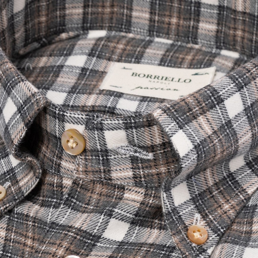 Casual Shirts | Borriello Madras Check Brushed Vintage Cotton Flannel Sport Shirt - Linea Passio