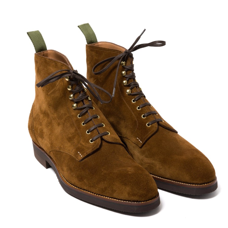 Mto | Saint Crispin's Boot "Full-Derby" Made Of Tobacco Brown Suede Leather - Pure Handwork