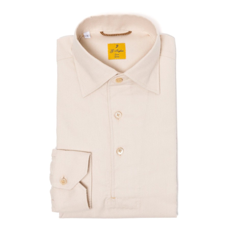 Polo Shirts Long Sleeve | G. Inglese Cream-Colored Polo Shirt "Mastroianni" Made Of Pure Cotton -