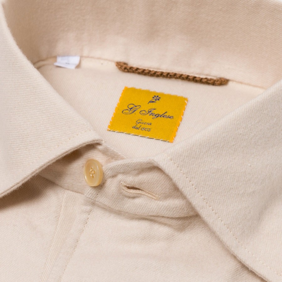 Polo Shirts Long Sleeve | G. Inglese Cream-Colored Polo Shirt "Mastroianni" Made Of Pure Cotton -