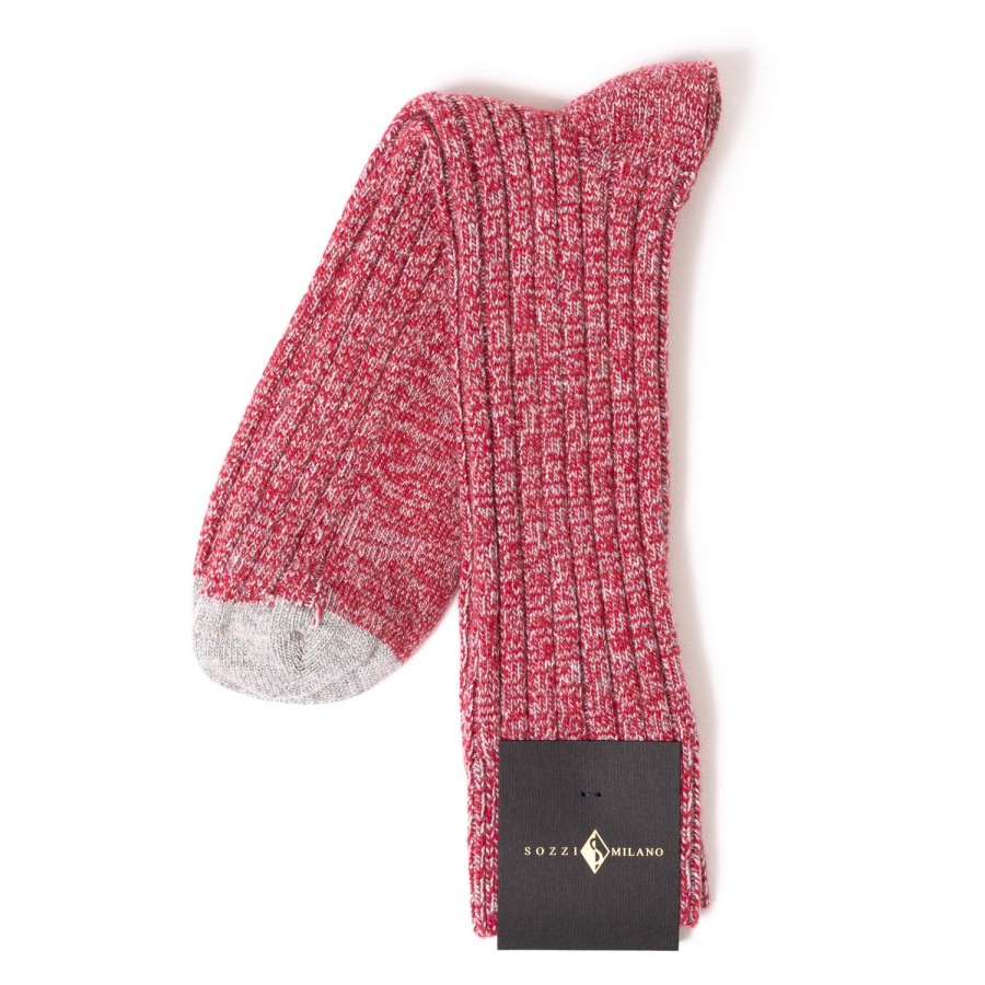 Stockings | Sozzi Red Melange Stocking "Sporting" In A Cashmere Blend.