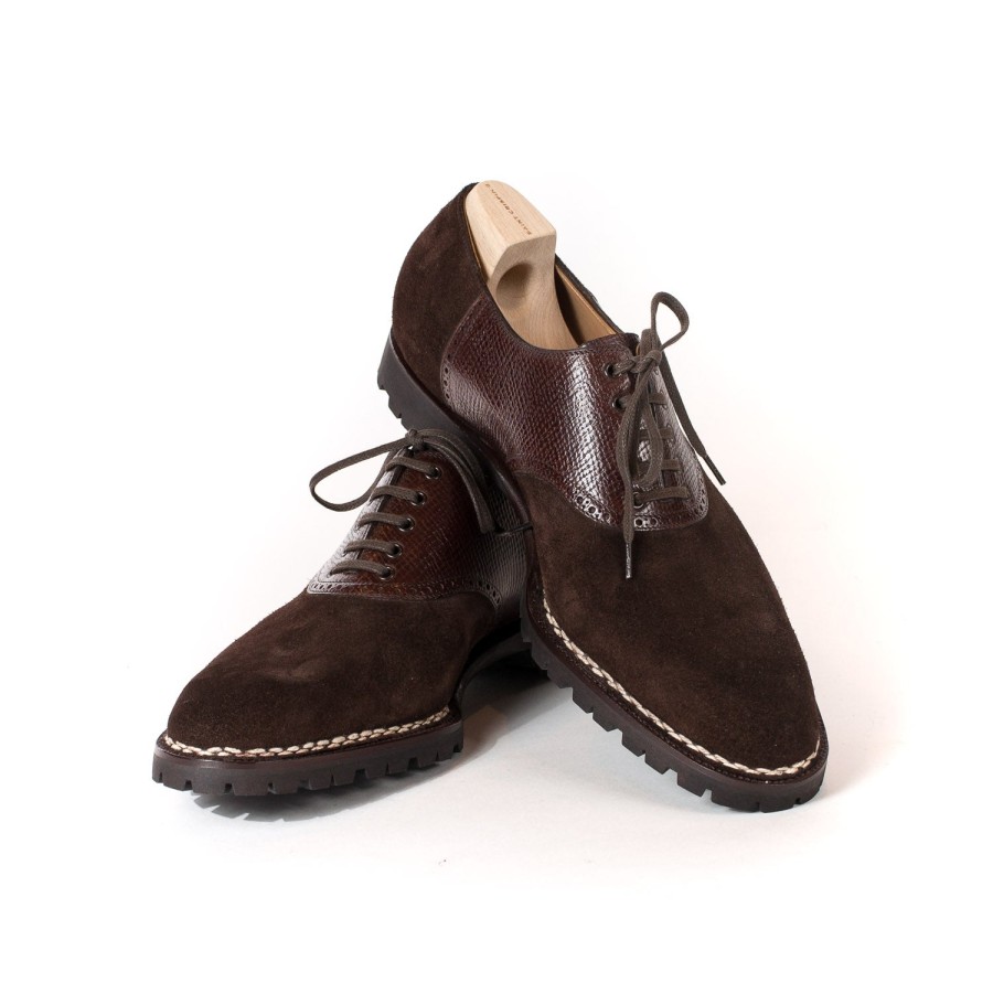 S | Saint Crispin's Oxford "Saddle" Made Of Dark Brown Full-Grained Leather With Brown Sad