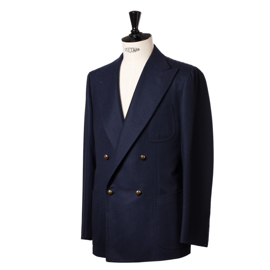 Suit & Jacket | Cesare Attolini Dark Blue Blazer "Club Oro" Made Of A Wool Flannel From Fox Brother'S