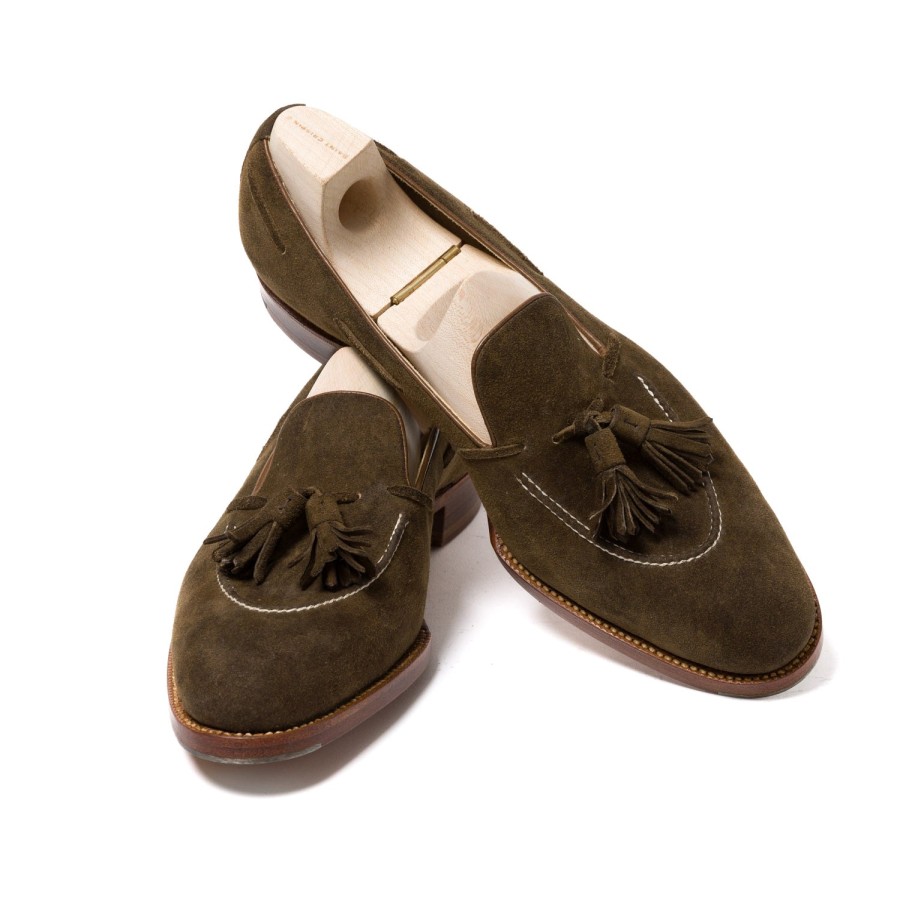 Mto | Saint Crispin's Tassel Loafer "Short-Vamp" Made Of Olive Brown "Vintage Deer Suede" -