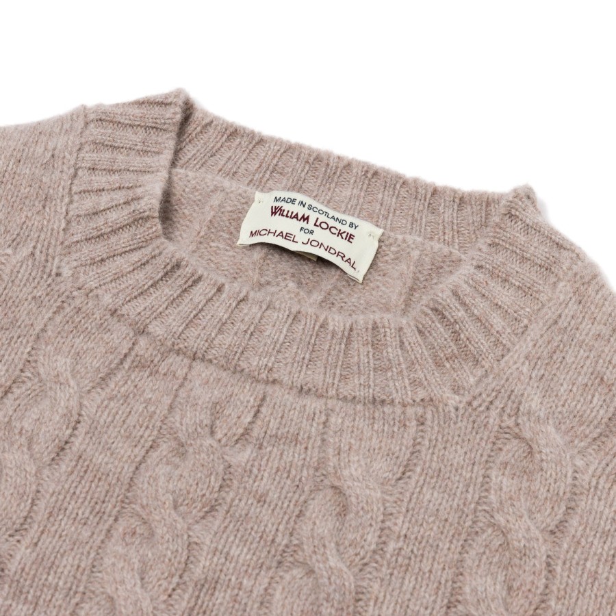 Knitwear | William Lockie Mj Exclusive: Pure Geelong Lambswool "Crew Cable-Rib" Sweater - 3 Ply