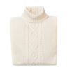 Knitwear | William Lockie Natural White Turtleneck Sweater "Alain Aran-Cable" Made Of 6 Ply Lamb