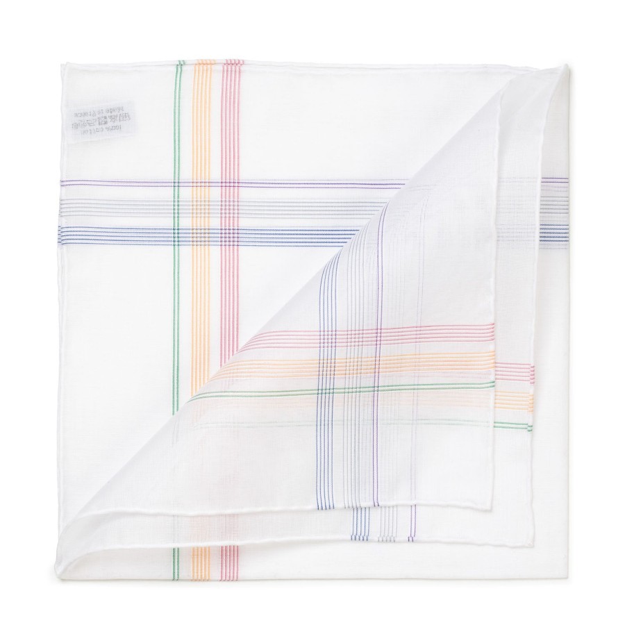 Taschentucher | Simonnot-Godard White Cotton Handkerchief "Honfleur" With Colorful Pattern