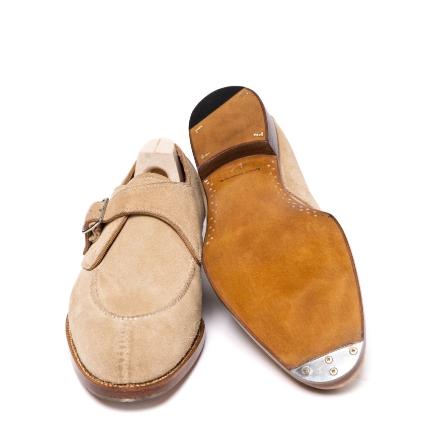 Mto | Saint Crispin's Monk "Split Toe Apron" In Sand Colored Suede Leather - Pure Handwork