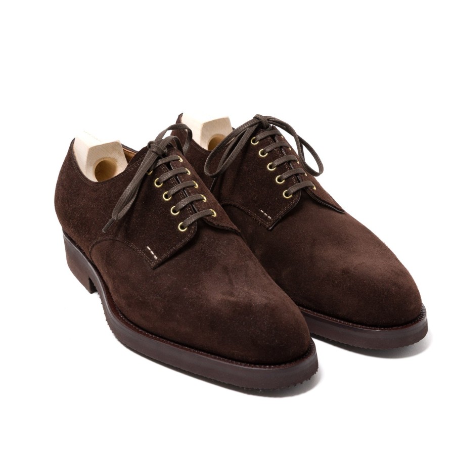 Mto | Saint Crispin's Derby "Blucher" Made Of Dark Brown Suede Leather - Pure Handwork