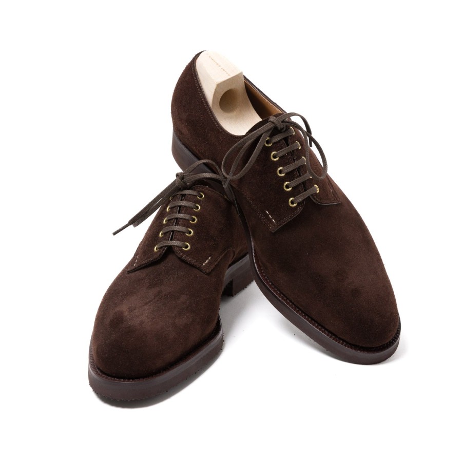 Mto | Saint Crispin's Derby "Blucher" Made Of Dark Brown Suede Leather - Pure Handwork