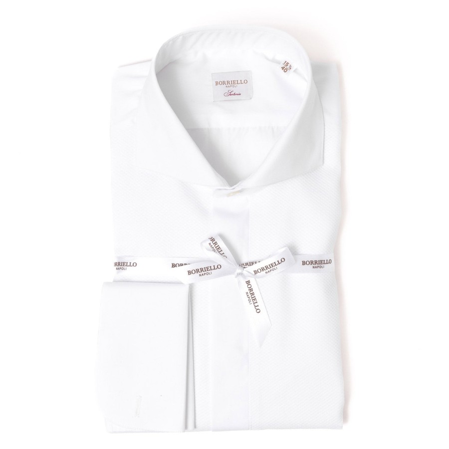 Shirts | Borriello Tuxedo Shirt "Sartorial-Piquet" Made Of Cotton Poplin From Thomas Maso