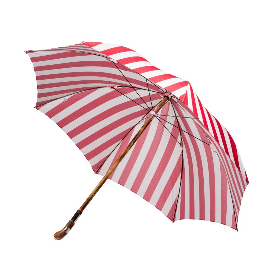 Umbrellas | Maglia Striped Sun Umbrella "Picknick" With Handle Made Of Chestnut Root