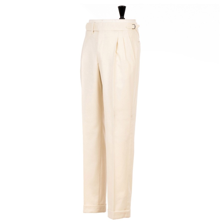 Trousers | Cesare Attolini Limited Edition: Ivory Pants "Cricket Storico" Made Of English Wool -