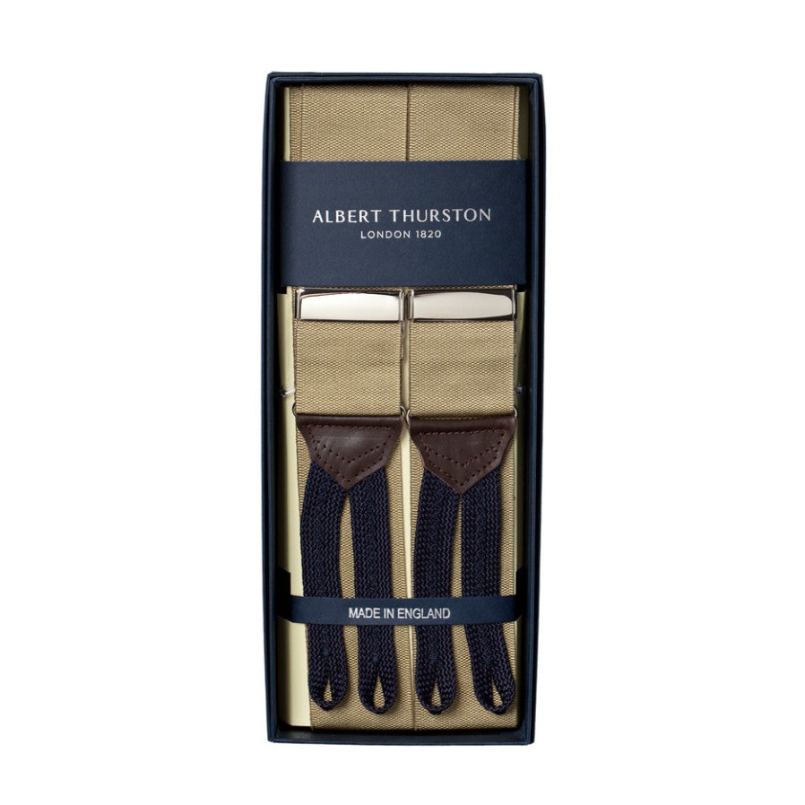 Braces | Albert Thurston Sand-Colored Suspenders "Rigid Plain" To Button