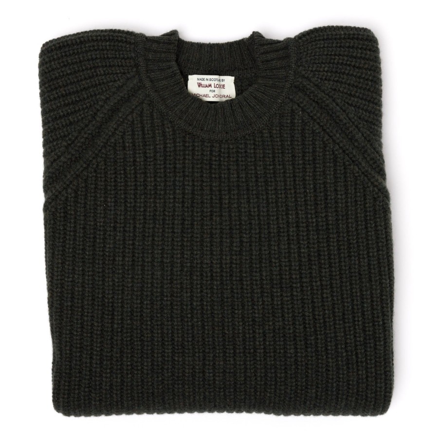 Knitwear | William Lockie Moss Green Pure Lambswool Sweater "Joss Earl" - 8 Ply