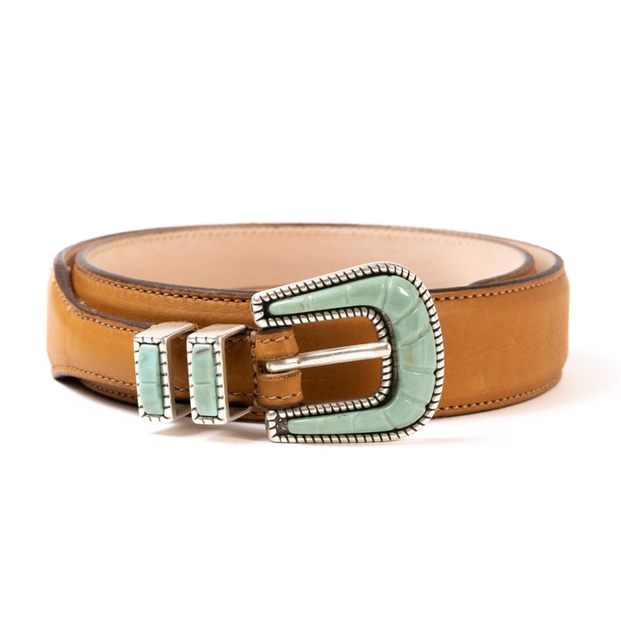 Belts | Silver Ostrich Silver Ostrich X Mj: Western Belt "Colorado" Made Of Light Brown Calfs