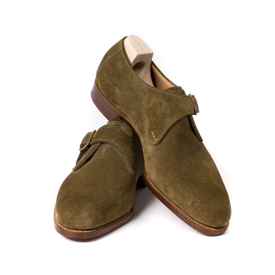 Mto | Saint Crispin's Monk "Classic" Made Of Olive Green Suede - Purely Handcrafted