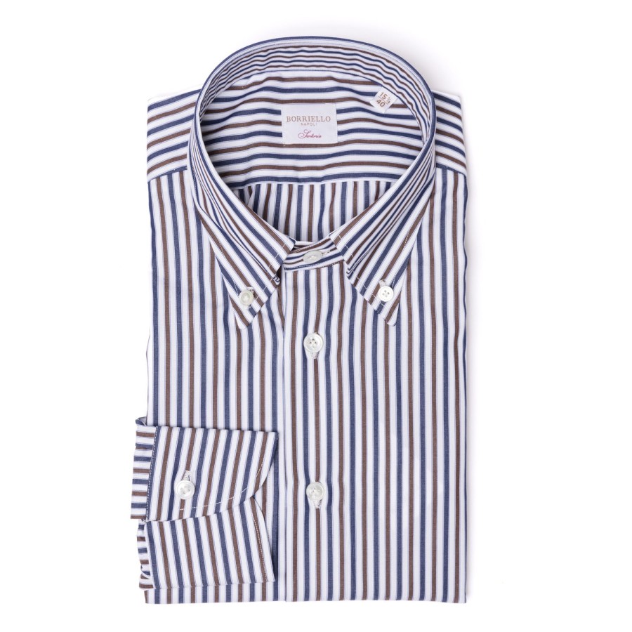 Shirts | Borriello Striped Shirt "Stile Inglese" With Button Down And Sport Cuff - Handma