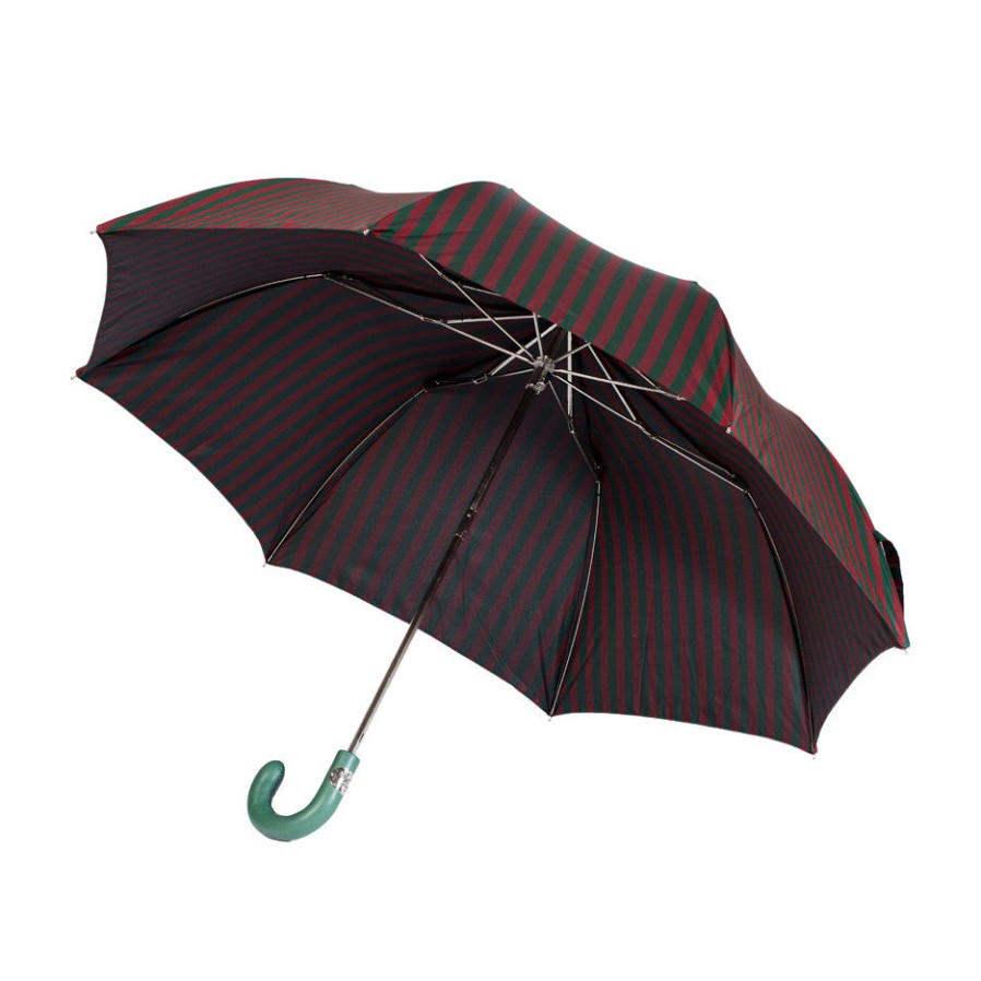 Umbrellas | Maglia Red And Green Striped Telescopic Umbrella "Regimental" With Leather Handle