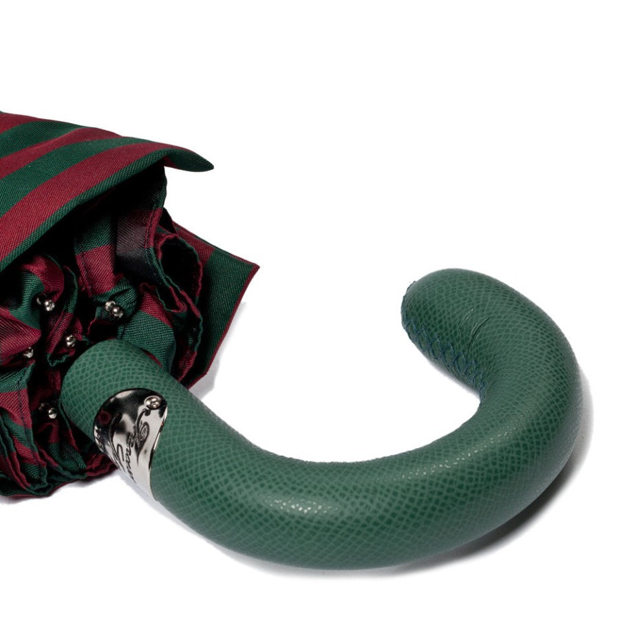 Umbrellas | Maglia Red And Green Striped Telescopic Umbrella "Regimental" With Leather Handle