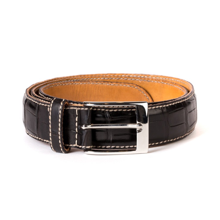 Belts | Saint Crispin's Belt Made Of Dark Brown "Belly" Crocodile Leather - Purely Handcrafted