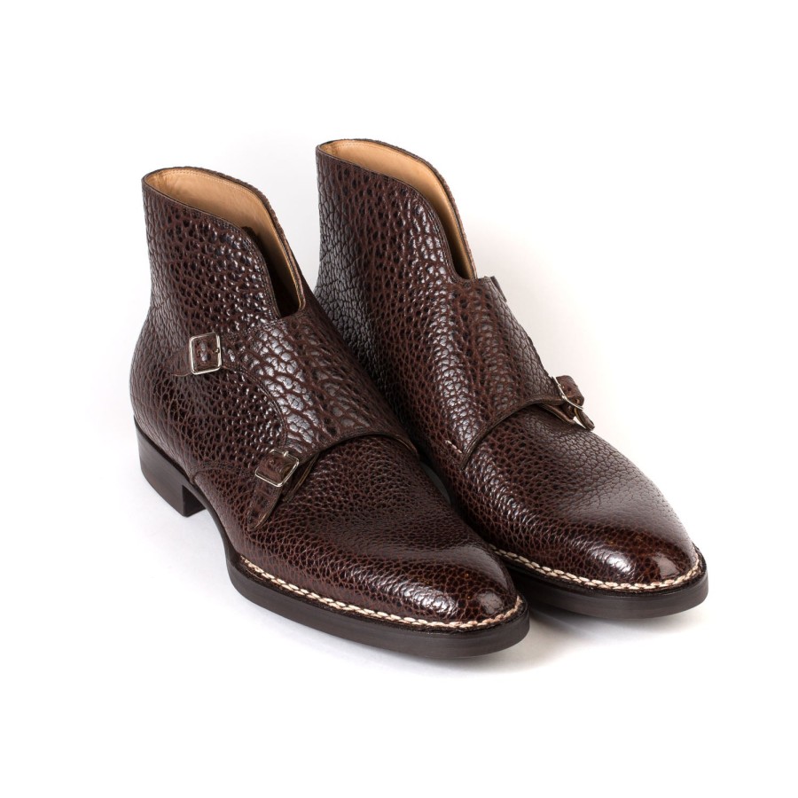 Mto | Saint Crispin's Boot "Double Buckle" Made Of Dark Brown Bison Leather - Hand-Polished