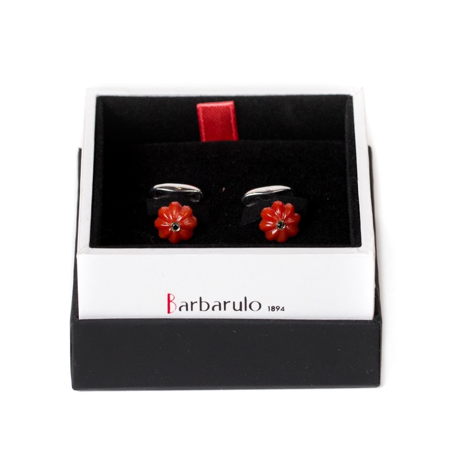 Cufflinks & Jewelry | Barbarulo Napoli Cufflinks "Coral Flower Diamond" Made Of Sterling Silver - Purely Hand