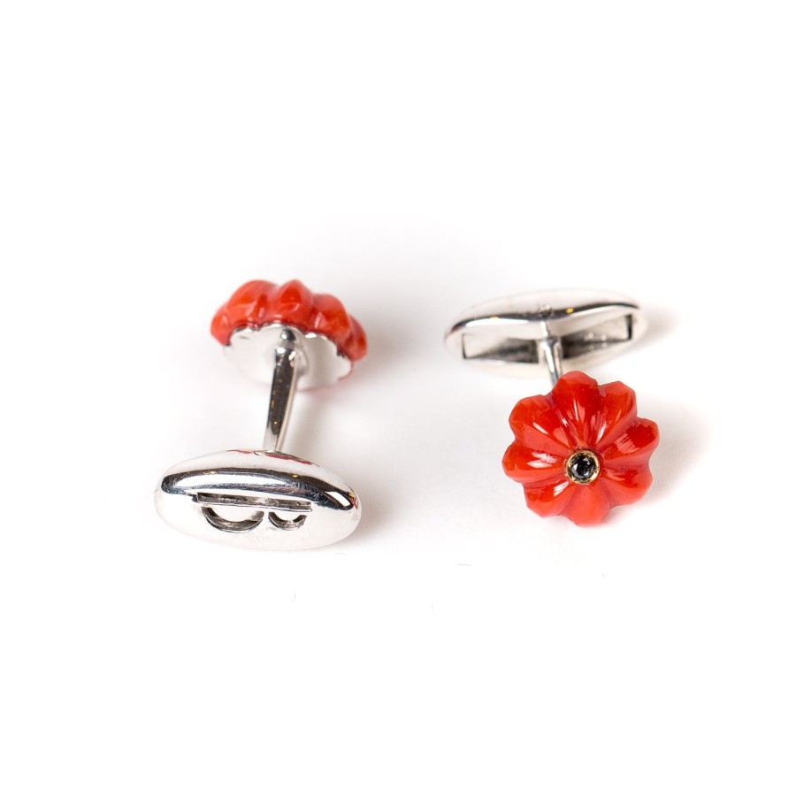 Cufflinks & Jewelry | Barbarulo Napoli Cufflinks "Coral Flower Diamond" Made Of Sterling Silver - Purely Hand