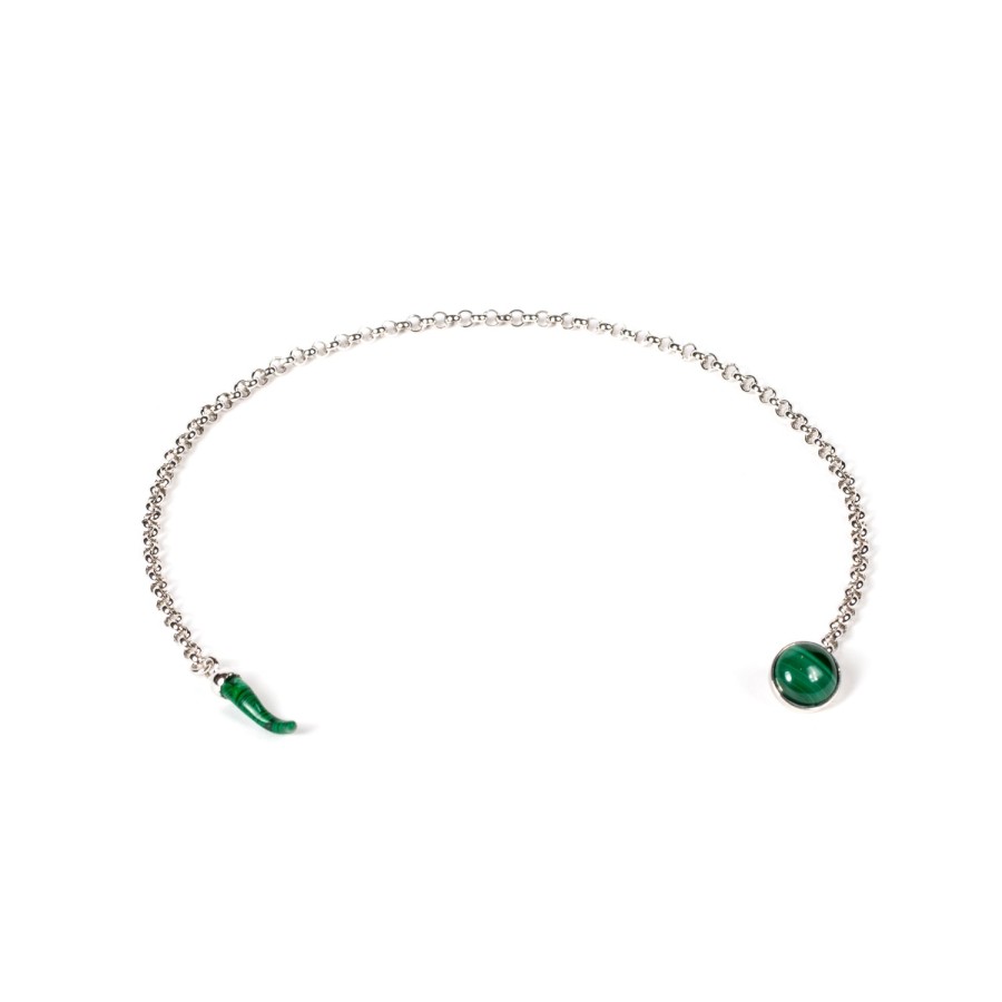 Cufflinks & Jewelry | Barbarulo Napoli Lapel Chain "Malachite" Made Of Sterling Silver - Purely Handcrafted