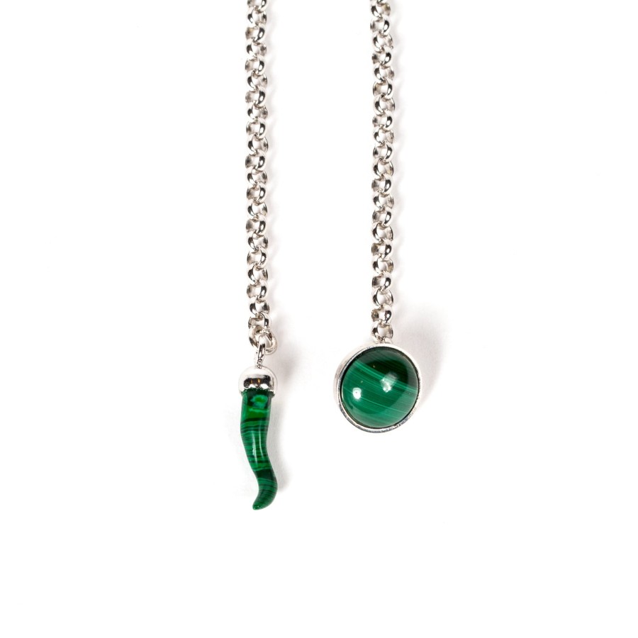 Cufflinks & Jewelry | Barbarulo Napoli Lapel Chain "Malachite" Made Of Sterling Silver - Purely Handcrafted