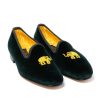 S | Bowhill u0026 Elliott Green Velvet Slipper "Elephant" With Leather Sole - Handmade