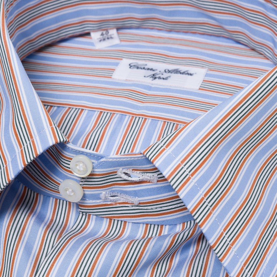 Shirts | Cesare Attolini Striped Shirt "Linee Colorate" Made Of Finest Cotton By Alumo - Collo