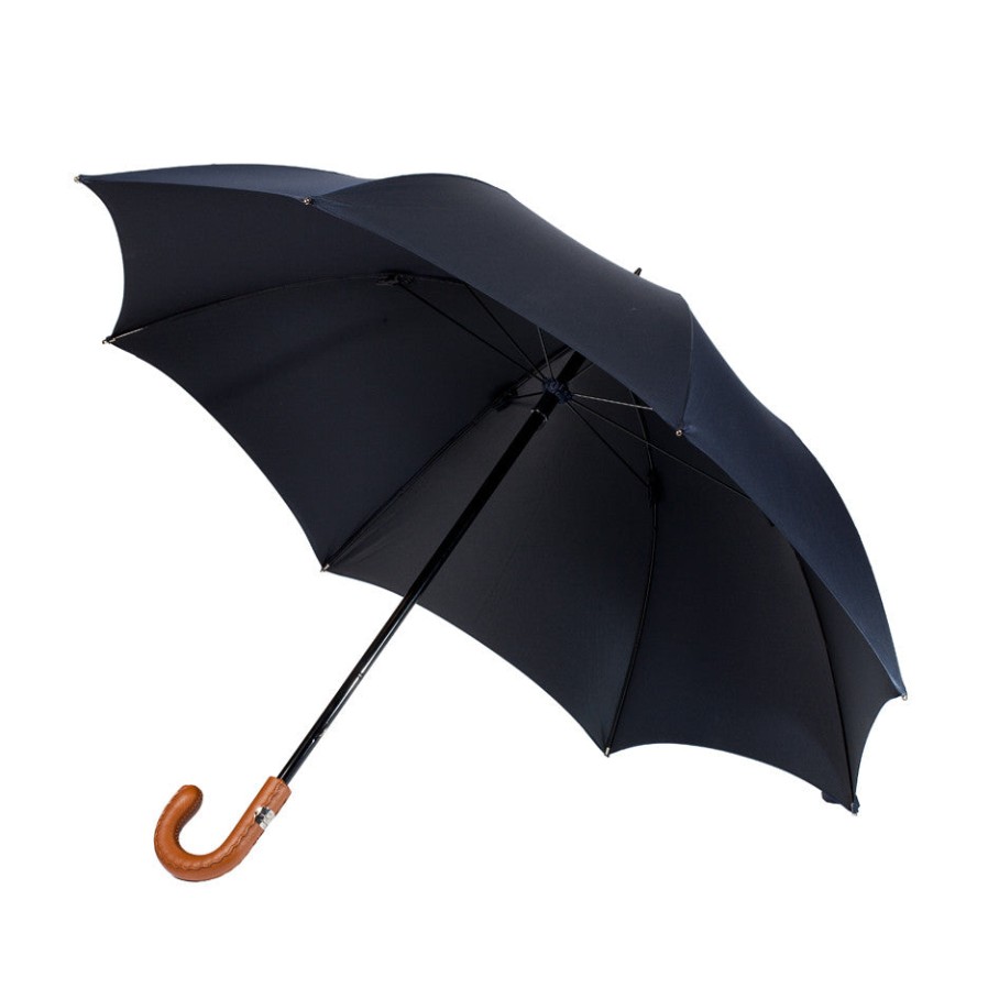 Umbrellas | Maglia Dark Blue Sporty Umbrella With Hand-Sewn Leather Handle