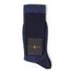 Stockings | Sozzi Dark Blue And Ink Blue Patterned Merino Wool Knee Sock "Pied De Poule