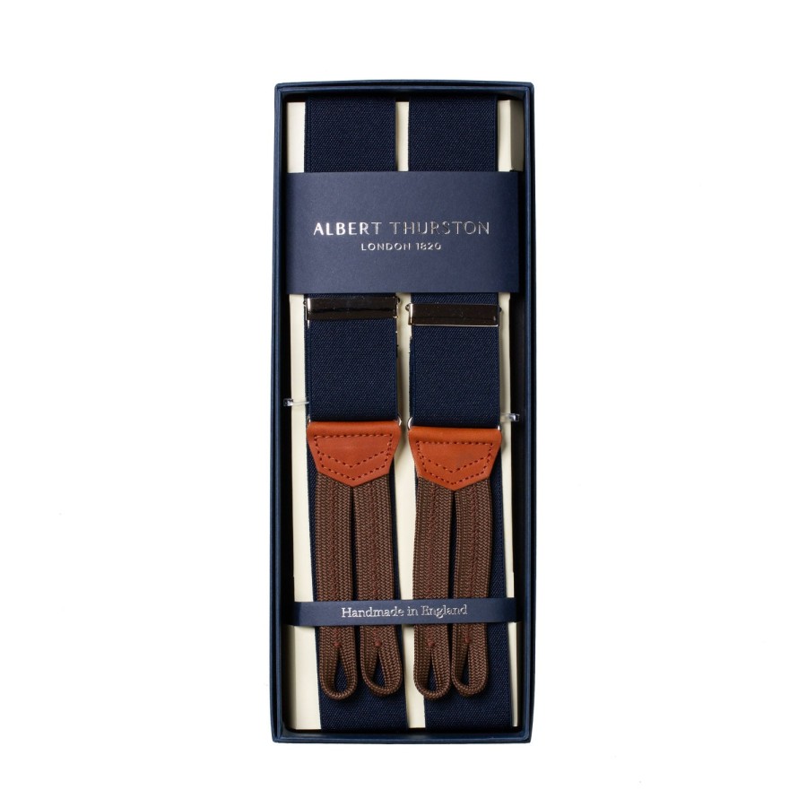 Braces | Albert Thurston Dark Blue Elastic Suspenders To Button