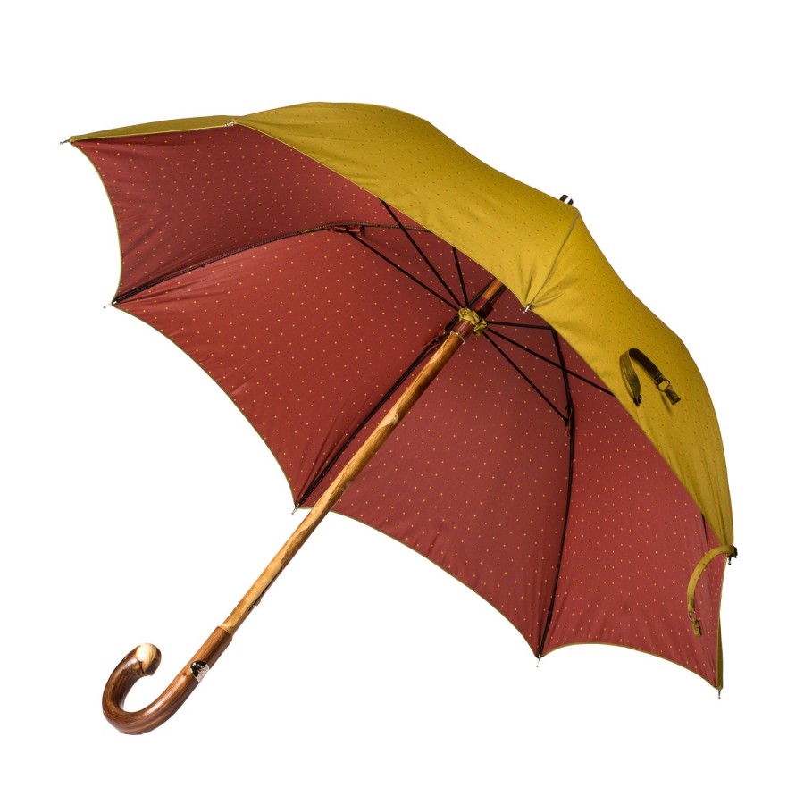 Umbrellas | Maglia Light Green Umbrella With Light Pink Dots And Handle Made Of Chestnut Wood