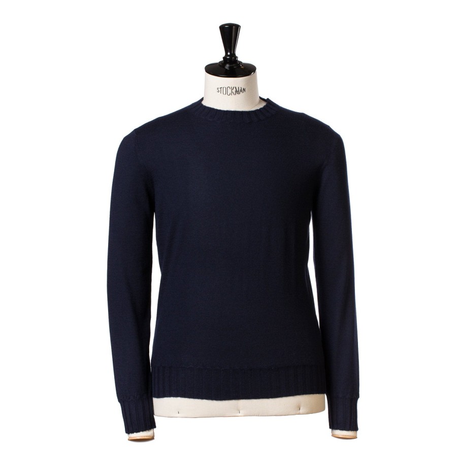 Knitwear | Cesare Attolini Dark Blue Pullover "Round Rib" Made Of Pure Duvet Cashmere