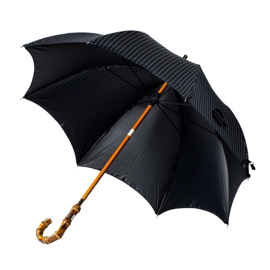 Umbrellas | Maglia Dark Blue Striped Umbrella "Traveler" With Bamboo Handle