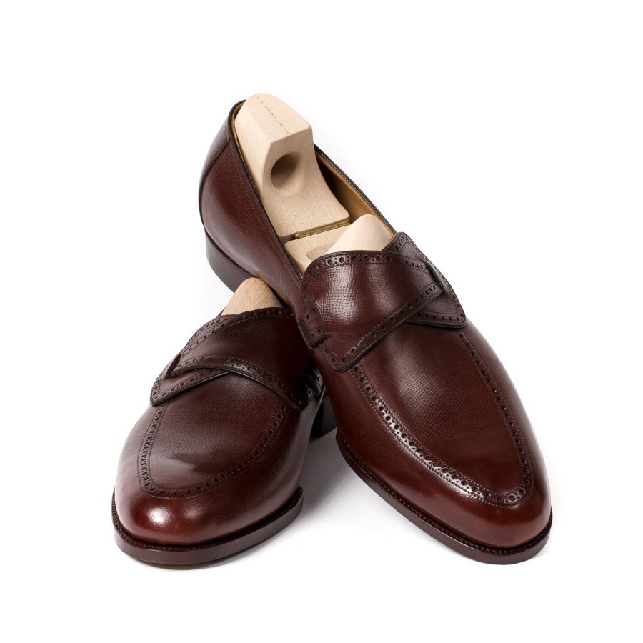 Mto | Saint Crispin's Loafer "Butterfly" Made Of Brown Grained Calfskin - Purely Handcrafted